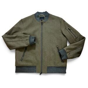 Banana Republic Mario Bellucci Italian Melton Wool Bomber Jacket Mens Sz L Olive